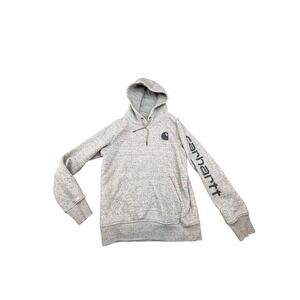 Carhartt Womens Relaxed Fit Gray Speckled Logo Graphic Sleeve Hoodie XS